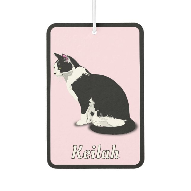 Tuxedo Black and White Cat Personalized  Air Freshener (Front)