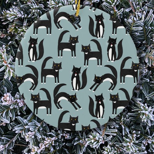 Tuxedo Black and White Cats Ceramic Ornament