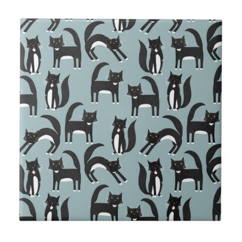 Tuxedo Black and White Cats Ceramic Tile