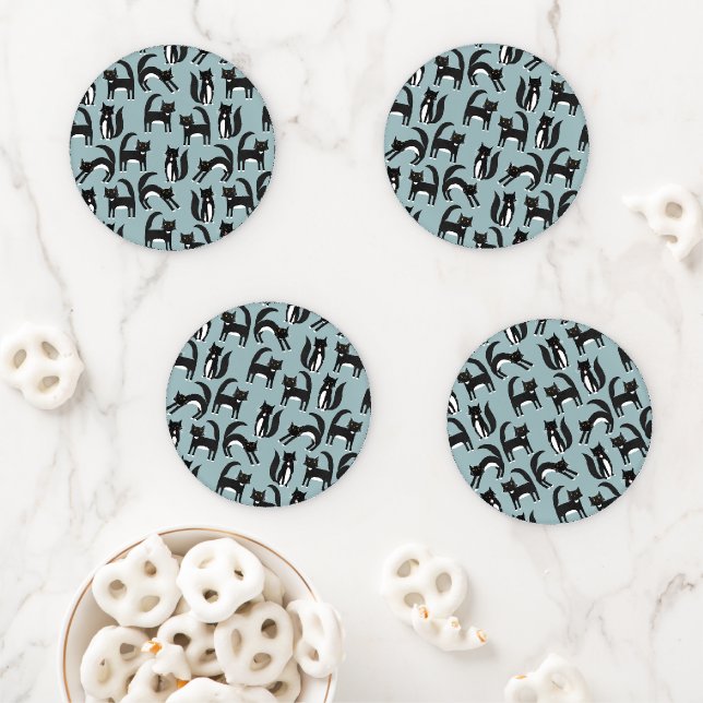 Tuxedo Black and White Cats Coaster Set (In Situ)