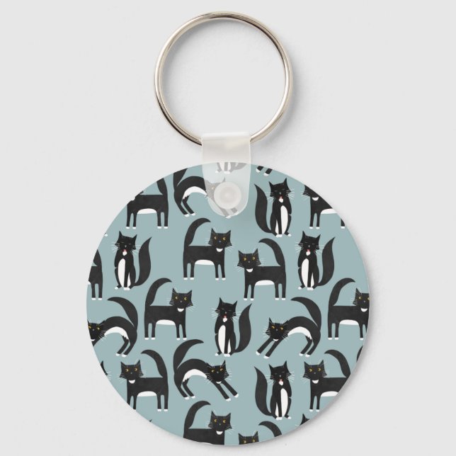 Tuxedo Black and White Cats Keychain (Front)
