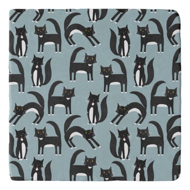 Tuxedo Black and White Cats Trivet (Front)