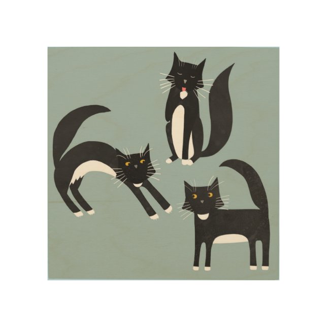 Tuxedo Black and White Cats Wood Wall Art (Front)