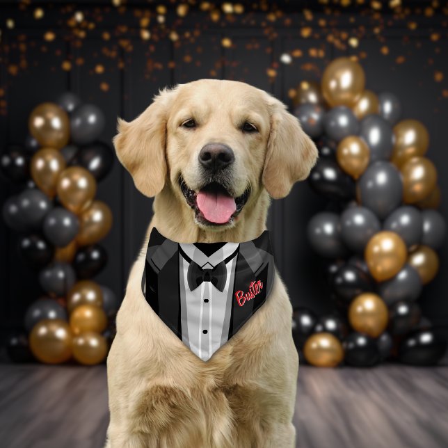 Tuxedo Black bow tie dressed up custom Name Pet Bandana Collar (Creator Uploaded)