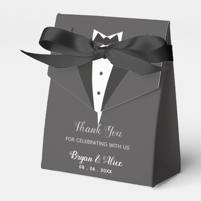 Tuxedo (Black Bow) Wedding Favor Boxes (Front Side)