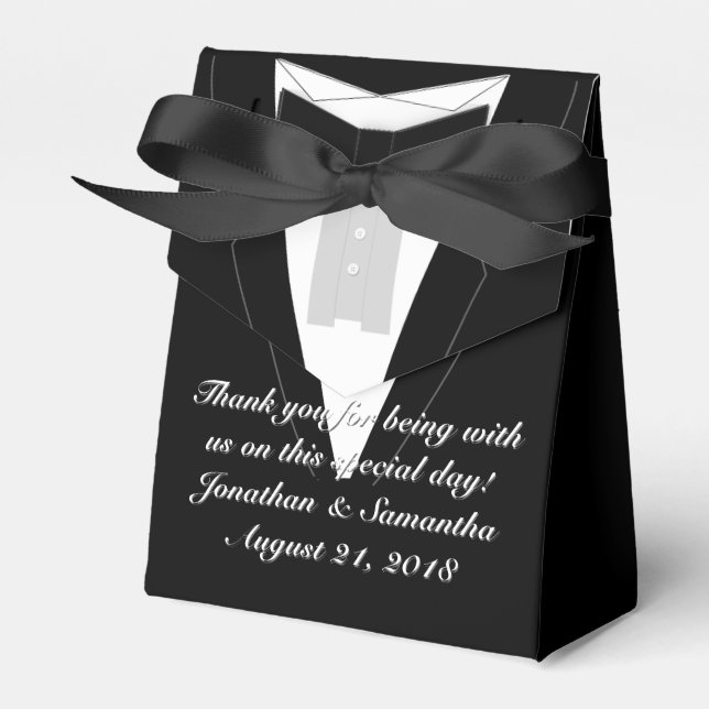 Tuxedo Black Bowtie Favor Boxes (Front Side)