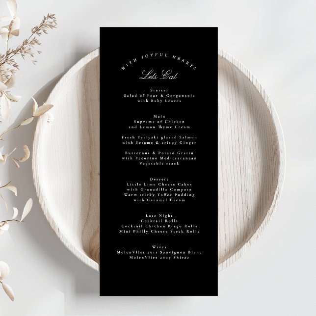 Tuxedo Black Classic Calligraphy Formal Wedding Menu (Creator Uploaded)