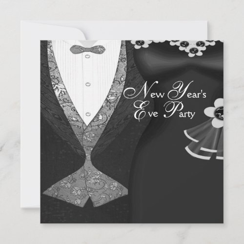 Tuxedo Black Dress Black Tie New Years Eve Party Invitation