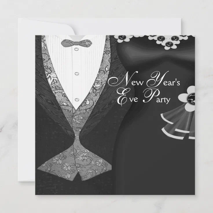 Tuxedo Black Dress Black Tie New Years Eve Party Invitation Zazzle