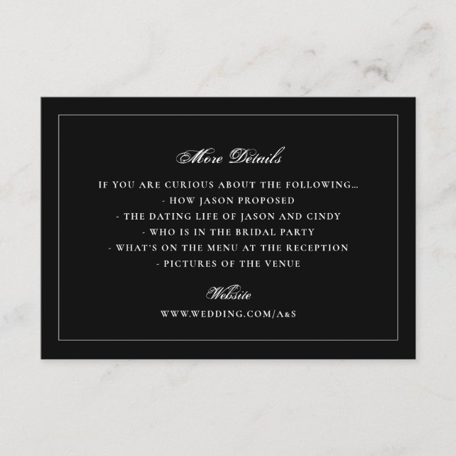 Tuxedo Black Framed Elegant Monogram Wedding Enclosure Card (Front)