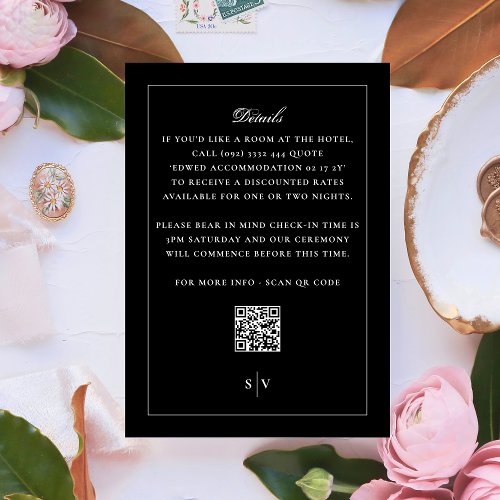 Tuxedo Black Monogram QR CODE Elegant Wedding Enclosure Card