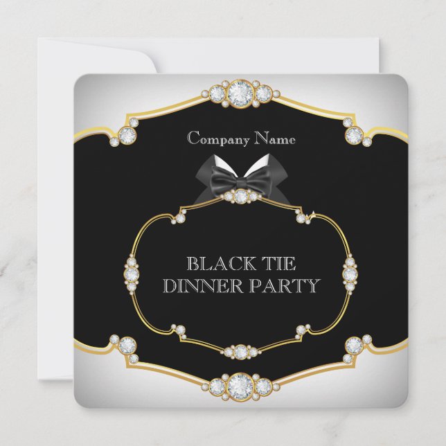 Tuxedo Black Tie Dinner Party White Gold 2 Invitation (Front)