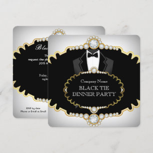 Tuxedo Black Tie Dinner Party White Gold Invitation