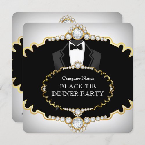 Tuxedo Black Tie Dinner Party White Gold Invitation