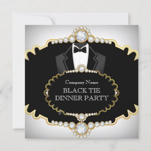 Tuxedo Black Tie Dinner Party White Gold Invitation
