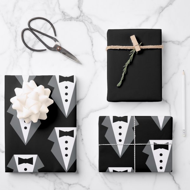Tuxedo Black Tie Father's Day Wrapping Paper Sheets (Front)