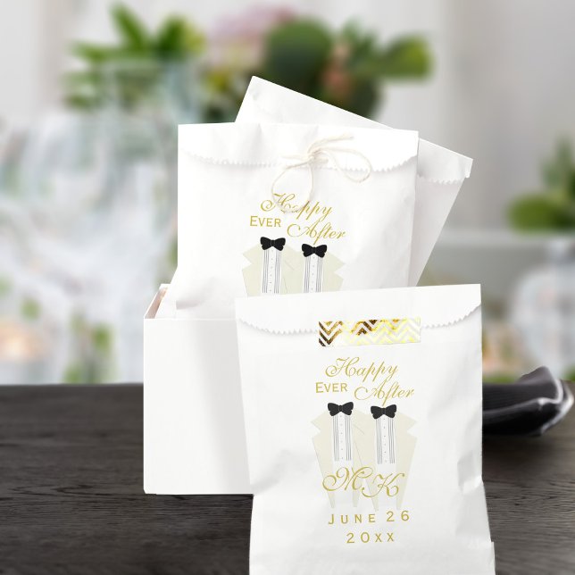 Tuxedo Black Tie Monogram Groom Wedding Favor Bags (Happy Ever After! Two groom wedding and need favor bags? Just add your initials and wedding date)