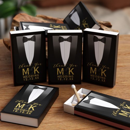 Tuxedo Black Tie Thank You Wedding Party Favor Matchboxes