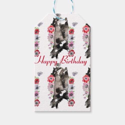 Tuxedo Black White Cat Cats Funny Floral Gift Tags