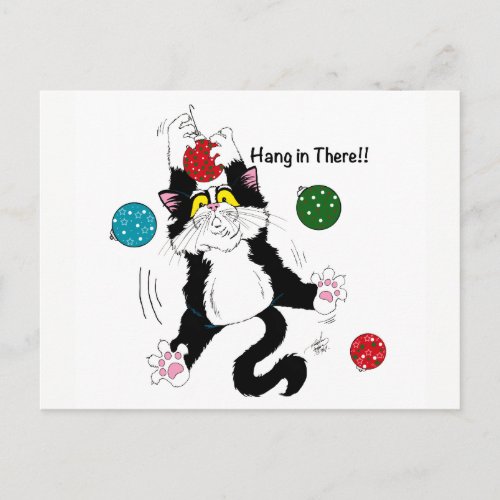 Tuxedo Black White Christmas Cat Postcard