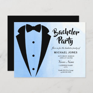 Tuxedo Blue Bow Tie Bachelor Party Invite