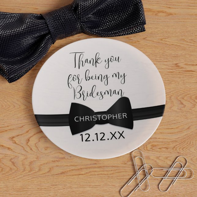 Tuxedo Bow Tie Bridesman Thank You Wedding Favor Trinket Tray (Thank your Bridesman for being there with this trinket tray. Just add his name and wedding date)