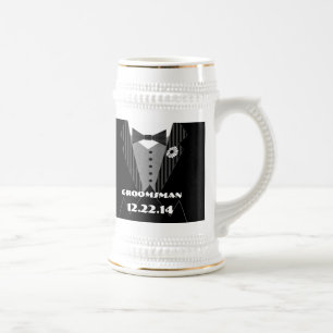 Tuxedo Bow Tie Gerber Daisy Groomsman Stein -