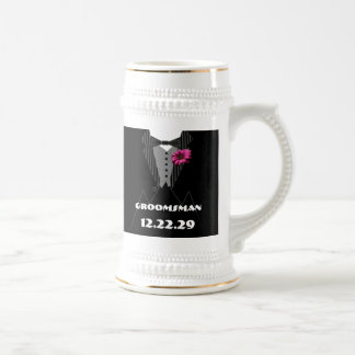 Tuxedo Bow Tie Gerber Daisy Groomsman Stein
