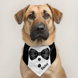 Tuxedo Bow Tie in Black Faux Classic Suit Custom Pet Bandana Collar