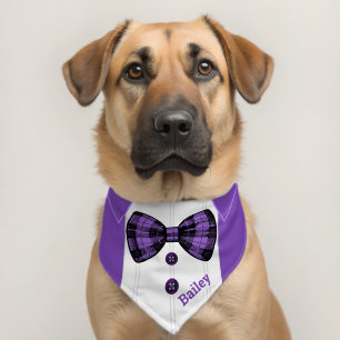 Tuxedo Bow Tie in Purple Faux Classic Suit Custom Pet Bandana Collar