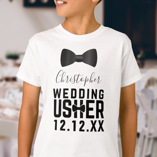 Tuxedo Bow Tie Kids Wedding Usher T_Shirt