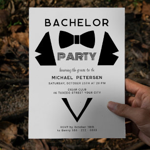 Tuxedo bow tie modern bachelor party invitation