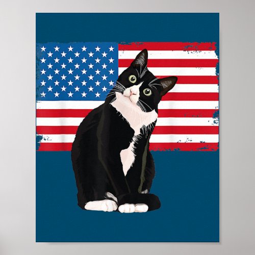 Tuxedo Cat 4th of July Patriotic Gift Adults Kids Poster