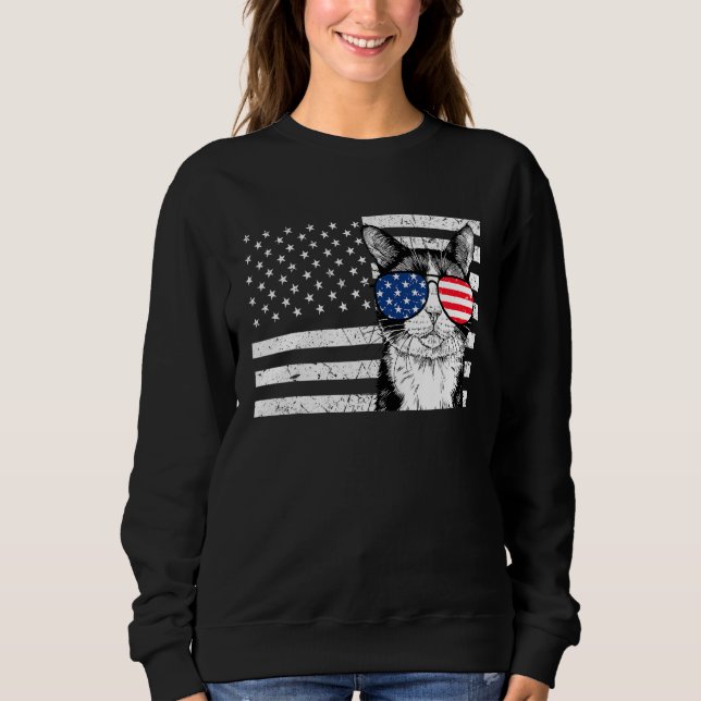 Tuxedo Cat 4th of July US American Flag Patriotic Sweatshirt (Front)