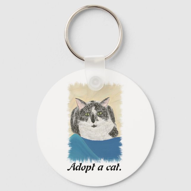 Tuxedo Cat Adopt a cat promotion key chain (Front)