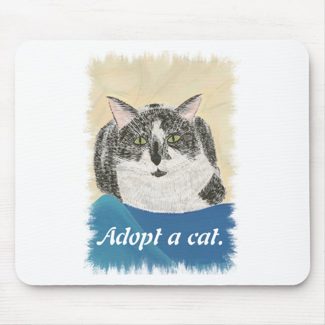Tuxedo Cat Adopt a cat promotion mouse pads (Front)