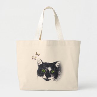Tuxedo Cat and Butterflies Tote Bags