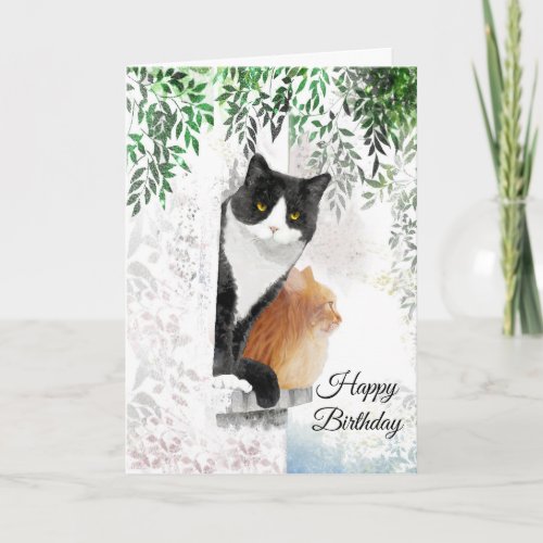 Tuxedo Cat and Ginger Cat Folded Greeting Card