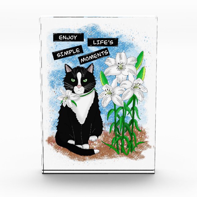 Tuxedo Cat and Lilies | Inspirational Quote Photo Block (Front)