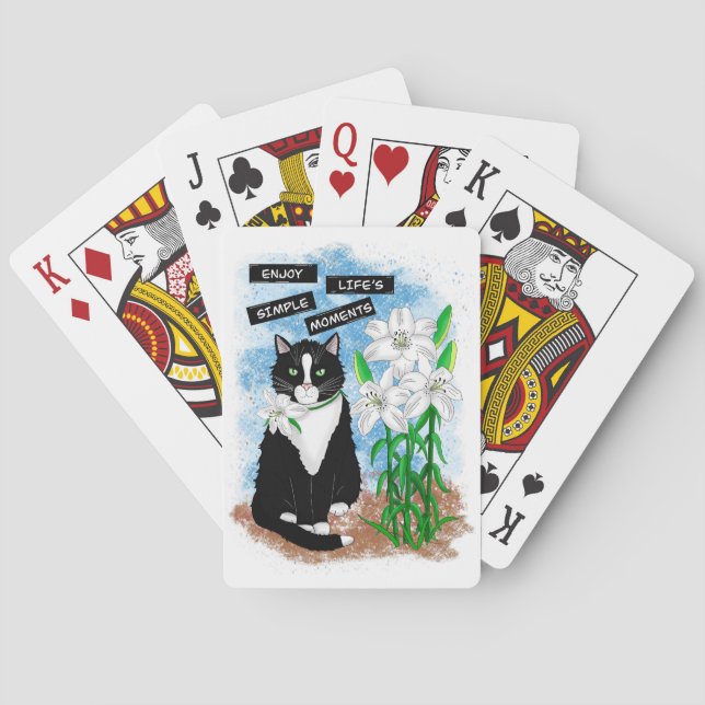 Tuxedo Cat and Lilies | Inspirational Quote Poker Cards (Back)