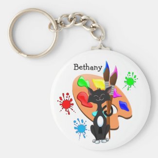 Tuxedo Cat And Paint Palette Keychain