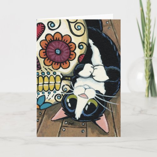 Tuxedo Cat and Sugar Skull Painting Card