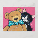 Tuxedo Cat and Teddy Bear with Bow Tie Postcard