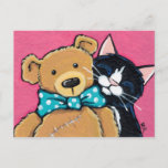 Tuxedo Cat And Teddy Bear With Bow Tie Postcard at Zazzle