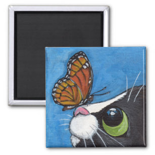 Tuxedo Cat and Viceroy Butterfly Magnet