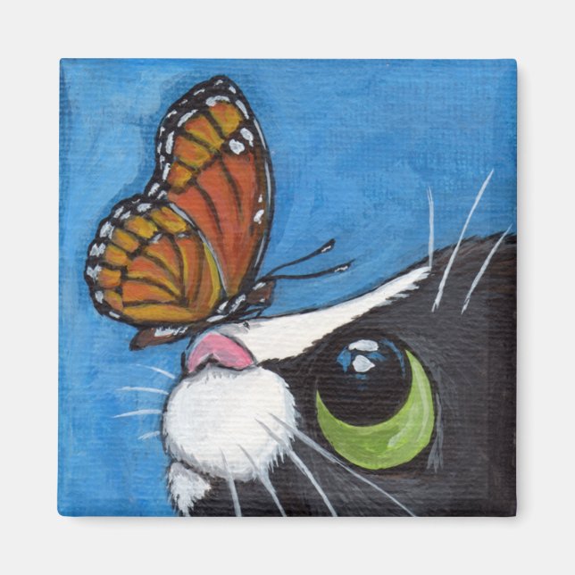 Tuxedo Cat and Viceroy Butterfly Magnet (Front)