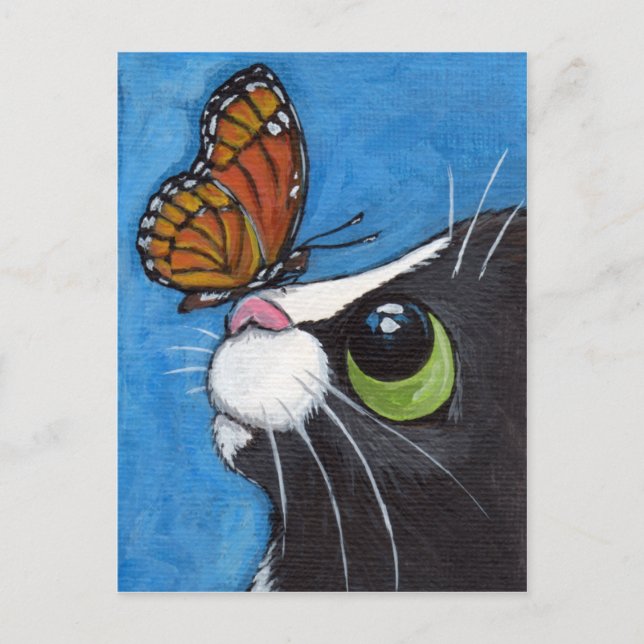 Tuxedo Cat and Viceroy Butterfly Postcard (Front)