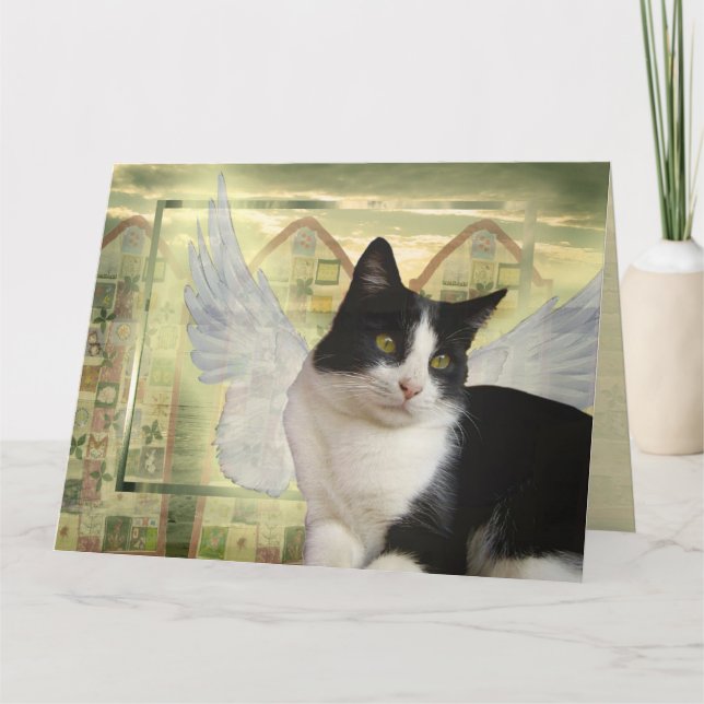 Tuxedo Cat Angel Pet Sympathy Card Large Size (Front)
