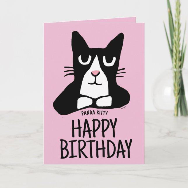 TUXEDO CAT ART BESTIE BIRTHDAY PANDA KITTY CARD (Front)