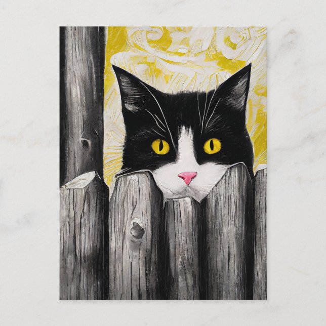 TUXEDO CAT ART PEEKING CUTE Postcard (Front)